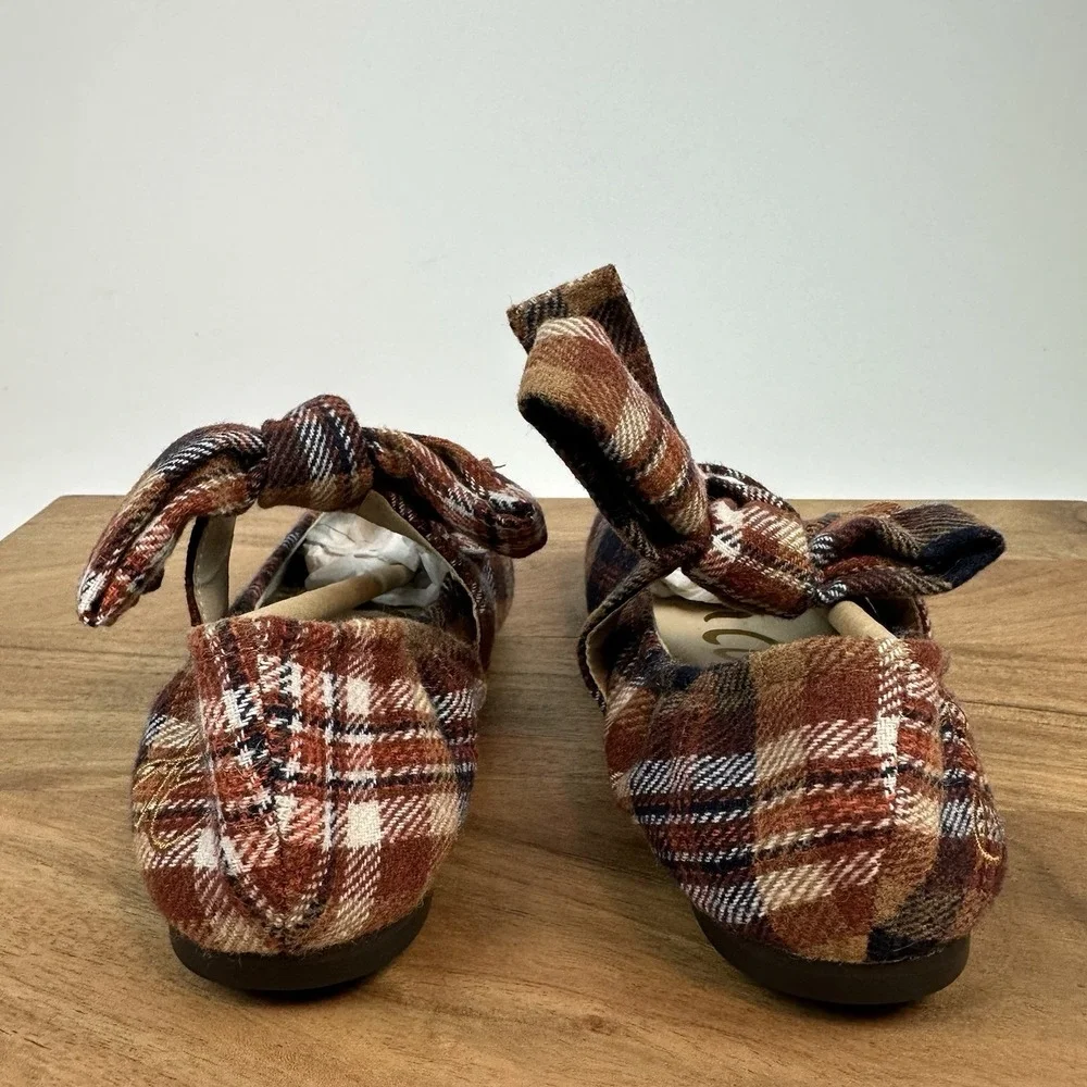 New Big Kids Sam Edelman Felicity Rust Plaid Ballet Flats‎ Shoes Size 2 Y
